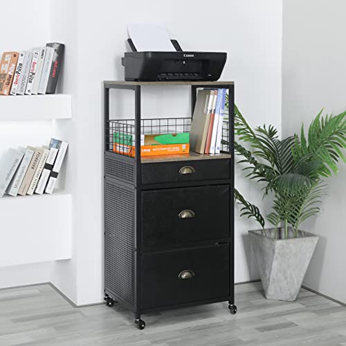 Jakyitvi Mobile Printer Stand With 3 Drawers For Two Printers, Rolling File Cabinet With Drawer Anti-Drop Device, Printer Shelf With Wheels For Hanging File Folders For Home Office #TOP6