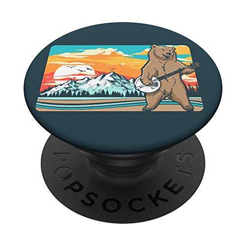 Montañas y Bluegrass Banjo Oso Divertido Retro Al Aire Libre PopSockets PopGrip Intercambiable