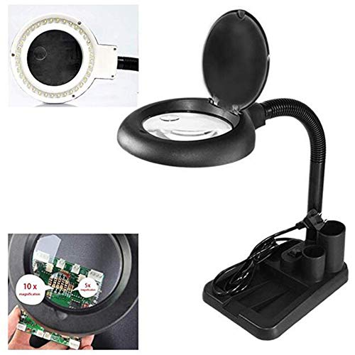 JFW-5 X 10X Lupe und Tisch- und Schreibtischlampe, tragbare einstellbare Lupe zum Lesen, Reparieren, Basteln, Nähen