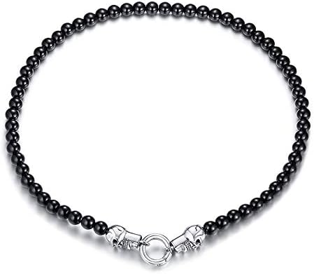 Amazon Rockyu ビーズネックレス メンズ ブラックオニキスビーズ 8mm ダブルスカルリング ペンダント シルバーステンレススチール 24インチ 宝石ジュエリー ネックレス 通販