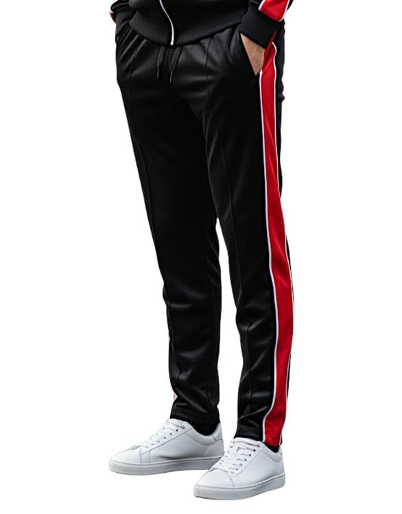 SCREENSHOT Mens Streetwear Premium Slim Fit Fashion Velour Track Pants - Athletic Workout Gym Jogger Bottoms with Side Taping