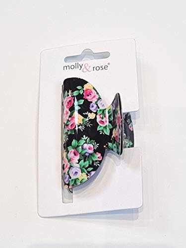 Floral Rose Print Hair Claw Clip Clamp Grip 6cm (Black)
