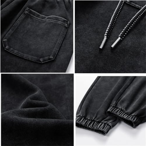 Men Haren Pants Black Washed Denim Jeans Nine Point Ankle Sports Trousers Hip Hop Straight Pants2