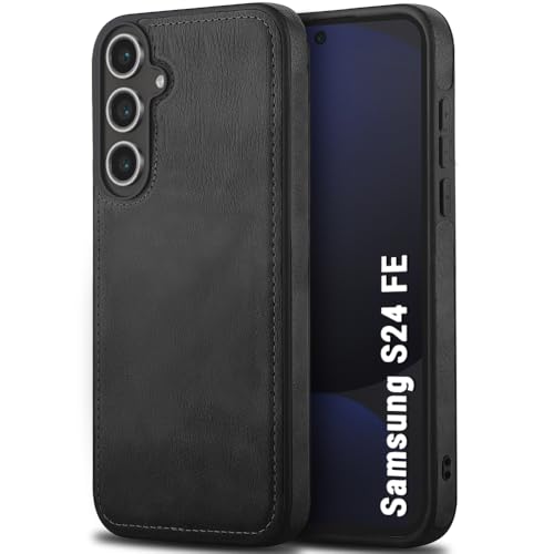 Image of TheGiftKart Genuine Leather Finish Back Cover Case for Samsung Galaxy S24 FE 5G | Shockproof Design | Raised Edges for Camera & Screen Protection | Stunning Minimalist Design Back Cover Case (Black)