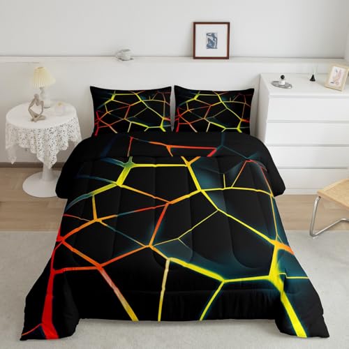 Image of Feelyou Honeycomb Comforter Set Yellow Stereoscopic Honeycomb Comforter for Kids Boys Girls y2k Hexagonal Bedding Set Beehive Hexagon Duvet Set Simplistic Room Decor Quilt Twin Size Boys