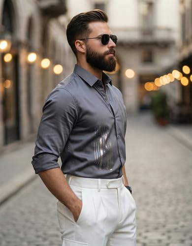 Image of IndoPrimo Men's Stylish Satin Shirt for Party and Casual Wear - Exclusive Designer Full Sleeve Shirt for Men - Pilar