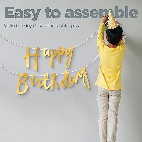Image of Just Party Birthday Decoration Kit, Gold & White - Pack of 58 | Super Shinny Balloons for Birthday Decoration | Birthday Balloons for Kids & Adults | Happy Birthday Cursive Bunting | Confetti Balloons