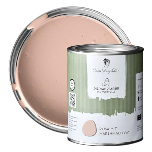 MissPompadour edelmatte Wandfarbe Rosa mit Marshmallow 1L - sehr hohe Deckkraft - geruchsneutrale, spritzfreie Farbe - atmungsaktive, wasserbasierte Innenfarbe/Deckenfarbe - Die Wertvolle