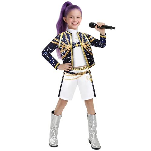 Juebm Girls Halloween Outfit Kids Singer Fashion Outerwear & Shirt & Dress 7-8Y