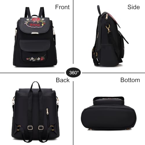 Image of IRMAO Women's Embroidered PU Leather Backpack | Stylish College Bag for Women & Girls | Multi-Purpose Office, Travel & Casual Backpack with Shoulder Straps (Strawberry)