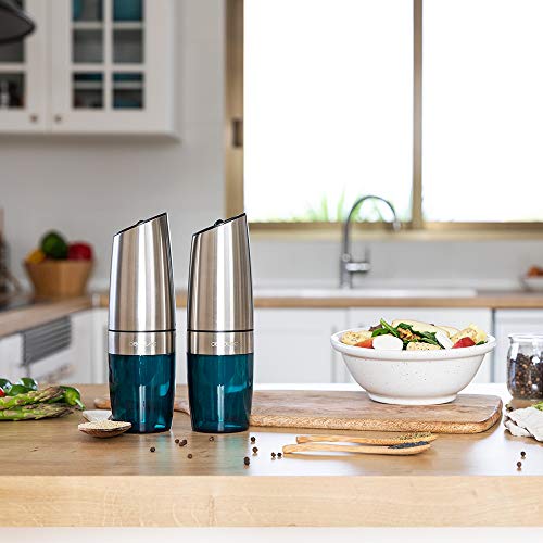 Cecotec Molinillos de Especias Eléctrico InstantMill Gravity Duo. Cuerpos de Acero Inoxidable con función gravity, Amoladora Cerámica, Molienda Ajustable, Ventanas de acrílico, Luz LED, 2 Uds - imagen 2