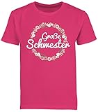 Geschwister Bruder und Schwester - Große Schwester Blumenkranz - 116 (5/6 Jahre) - Fuchsia - t Shirt große Schwester Blumenkranz - F130K - Kinder Tshirts und T-Shirt für Jungen