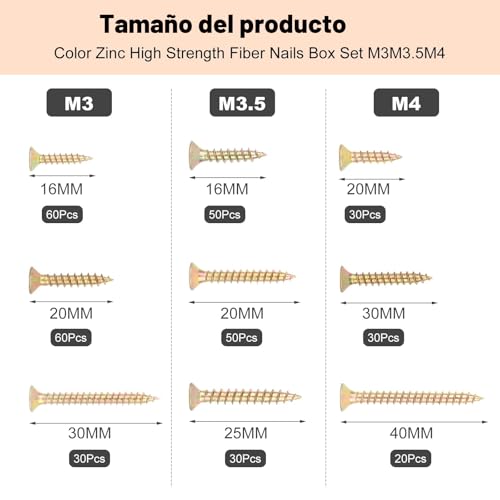 Miniatura 2 de 360 Piezas Tornillos Autorroscantes Para Madera, Tornillos De Hormigón Chapados Zinc Avellanados Cabeza Plana Cruzada, Para Bisagras, Reparaciones, Proyectos De Bricolaje