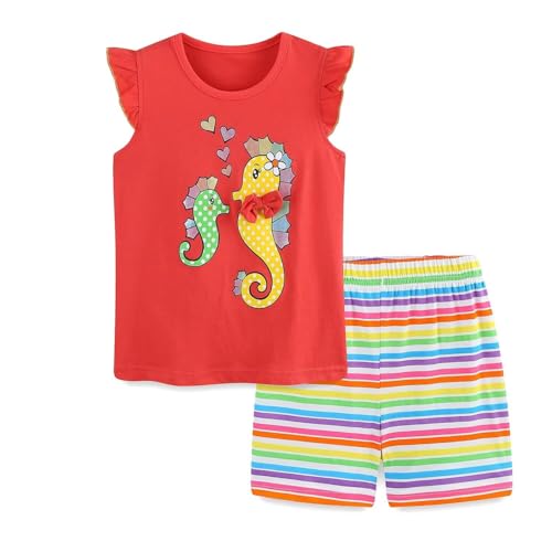 Image of Girls Shorts Set Outfits for Toddler Girls T-shirts Clothing Sets Kids Summer Graphic Cotton Tops Tees 3-7 Years