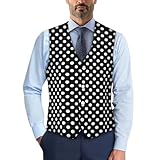 Nxidvxne Sleeveless Cardigans For Men 3D Print Black and White Polka Dot Pattern Mens Pant Suit Black Vest