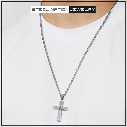 Men's Blue Stainless Steel Flared Cross Pendant on 24" Twisted Curb Chain Necklace2