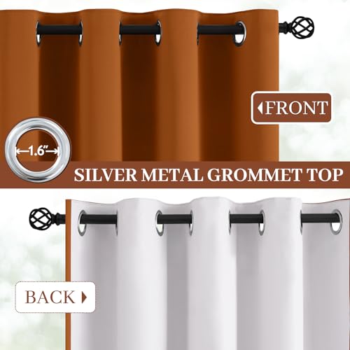 Yakamok Room Darkening 100% Blackout Curtains Grommet Window Treatments with 2 Thick Layers-Burnt Orange Thermal Insulated Drapes Set of 2 Panels for Bedroom Living Room 52 Inches by 84 Inches Length
