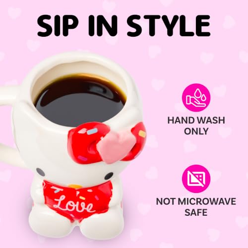 Image of Silver Buffalo Sanrio Hello Kitty Holding Love Heart, 3D Sculpted Mug, 20oz | Ceramic, 0.59 Liters