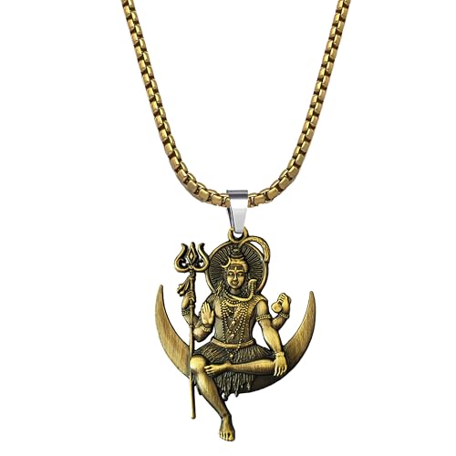 Image of M Men Style Lord Shiva Pendant Necklace Solid Brass Pendant with 22 Inch Stainless Steel Box Chain Unisex