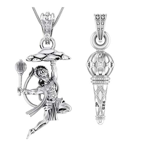 Pendentif en argent pur Hanuman et Gada avec médaillon d'exception gravé