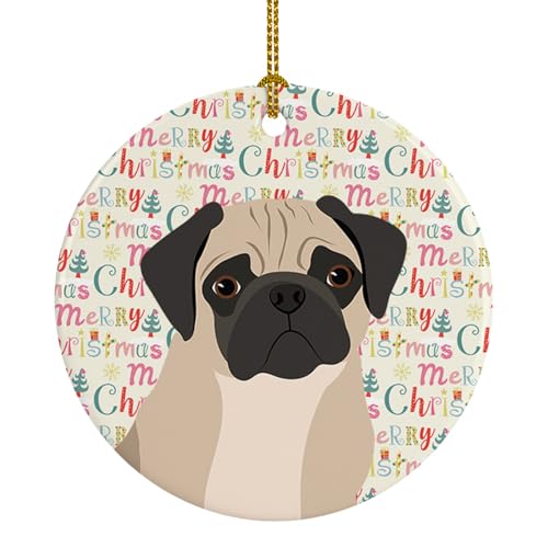 Image of Pug Fawn Style 3 Christmas Ceramic Ornament