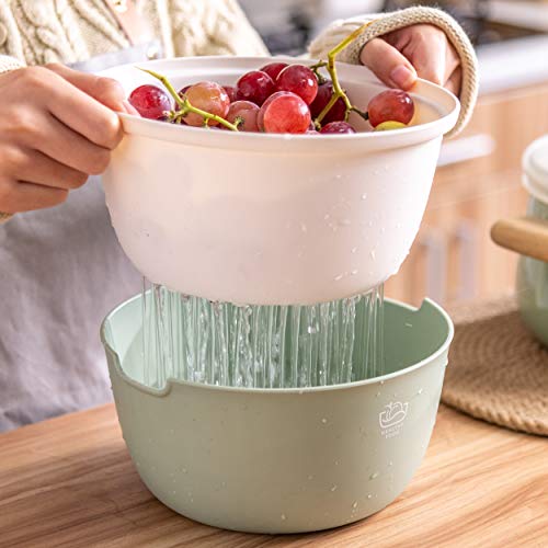 Citylife 2 Set Kitchen Colander Bowl Pasta Strainer Plastic Fruit Bowl Colanders With Lids 2.1 Qt Dual-Layer Draining Bowl Vegetable Washing Basket #TOP2