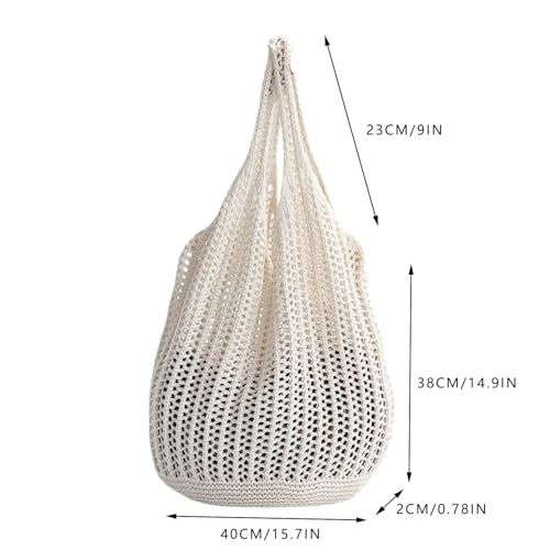Image of Beach Crochet Tote Bag Mesh Knitted Bag Large Aesthetic Shoulder Bag Handbags Hollow Hobo Bag for Women Summer (Beige)