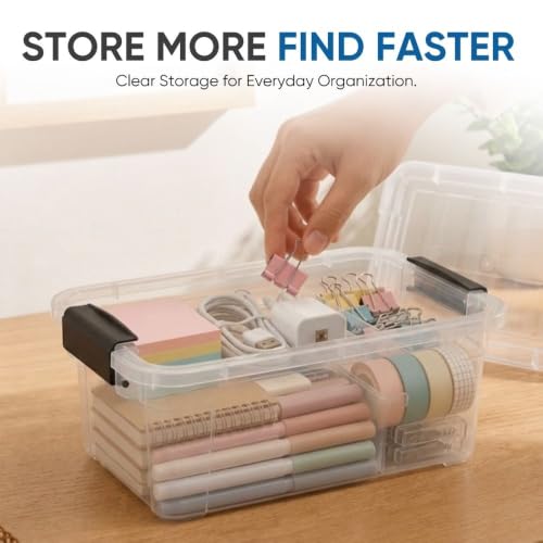 Image of Superio 3.4 Quart Clear Plastic Storage Boxes with Lids, Stackable Organizer Containers, BPA-Free Storage Bins for Home, Office, School & Dorm, 1 Pack