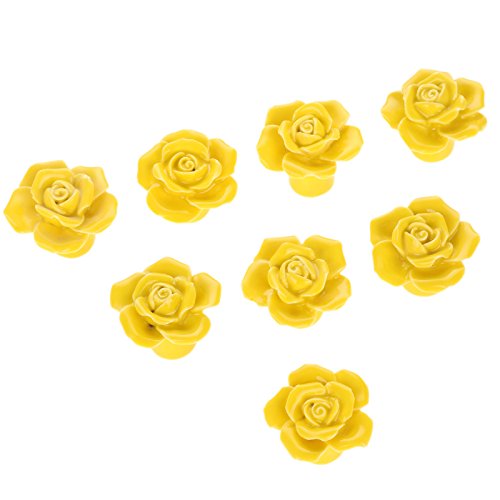 MUXSAM Yellow 8PCS Knobs & Handles Modern Ceramic Rose Flower Drawer Closet Cabinet Cupboard Pull Handle Door Knobs