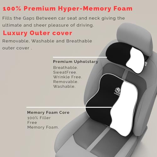 Image of MRRON Series Memory Foam Neck Rest & Lumbar Support for Car or Office Chair, Neck Pillow Kit Designed Ergonomically for Extra Support (Black, Long Bac)