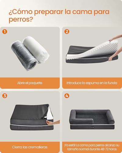 Miniatura 9 de Feandrea Cama Ortopédica Para Perros, Sofá, Cama Para Mascotas, Acolchado Suave, Bordes Elevados, Funda Extraíble Y Lavable, 120 X 85 X 18 Cm, Antideslizante, Gris Oscuro Pgw078g01