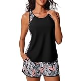Bikinis Parte de Arriba Bikinis Reductores Pecho Trajes de Baño Tipo Tankini para Mujer 2026 Trajes Baño Piezas con Bolsillos Deportivos Y Mujer Sin Tirantes Conjunto Bikini (Black L)