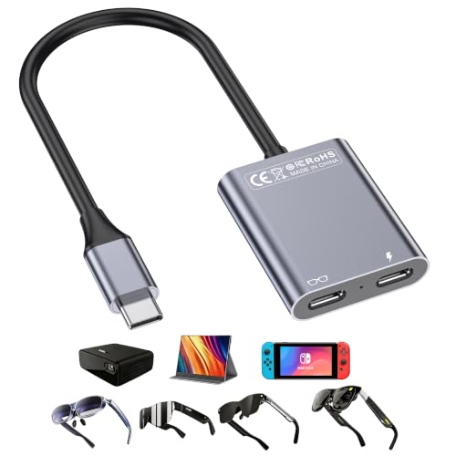 Image of USB C to Glasses Charging Adapter, 100W PD Charge & Play for AR Glasses, 4K@60Hz Video Output for XREAL /Viture /Rokid /RayNeo, Steam Deck, ROG Ally, Switch (Not Switch 2), PS5, Xbox, Mac, Laptops