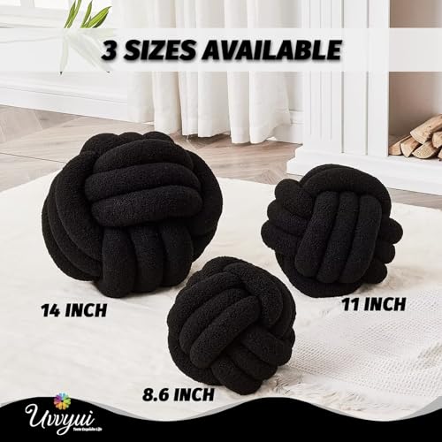 Image of Uvvyui Knot Pillow Ball, Soft Home Decorative Pillows, Round Throw Pillow, Handmade Knotted Plush Pillow, Round Boucle Pillow Cushion (8.6 Inches Black)