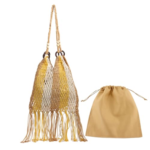 Image of GRPKSSIB Boho Beach Bags Knitted Tote Bag Bohemian Crochet Purse Handbags Summer Shoulder Bag Tassels for Women