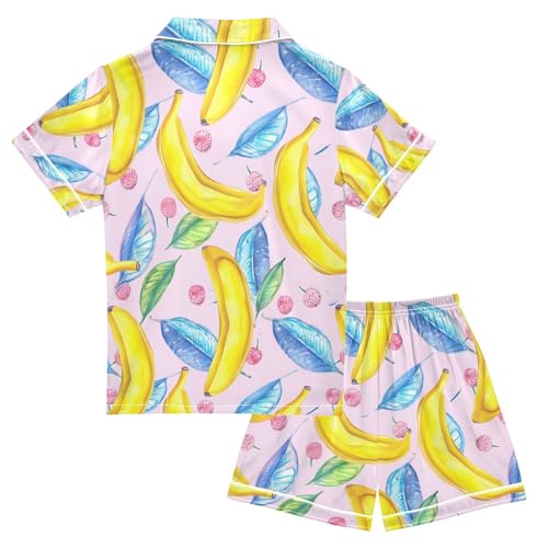 ALAZA Banana Leaf Pajamas Satin Pajama Set Short Sleeve Button Down Sleepwear2