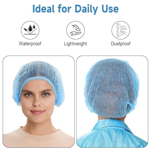 Alaoo Einweg Haarnetz, 300 Stück Kopfhaube, Einweg Nicht Gewebt Bouffant Kappen Einweg Haarhaube Haarnetz, Baretthauben, Einweghauben Kopf Haube für OP Gastronomie Hygiene, Blau