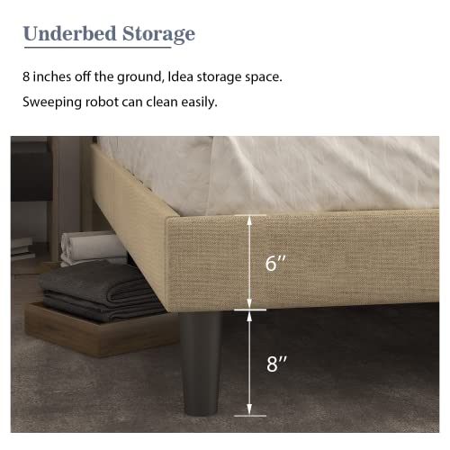 Allewie Queen Size Upholstered Platform Bed Frame/Geometric Wingback Headboard/Mattress Foundation/Wood Slat Support/No Box Spring Needed/Easy Assembly, Light Beige #TOP3