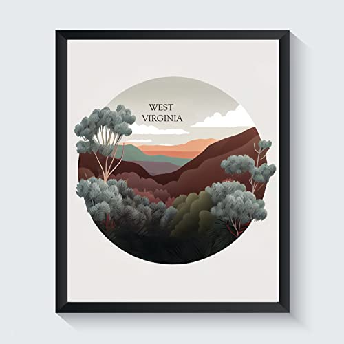 West Virginia Art Print, West Virginia Poster Wall art Decor, West Virginia State Map Travel Poster, Home Office Wall Decoration, Bedroom, Living Room Artwork. (West Virginia D, 11x14 inches