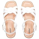 Veittes Women's Flat Slide Sandals - Casual Braided Strappy with Adjustable Buckle Summer Sandals.White 6