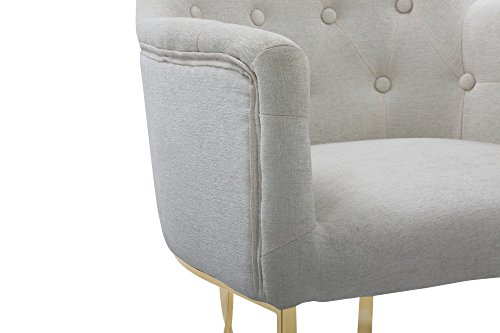 Iconic Home Amalfi Accent Chair Button Tufted Linen Upholstered Polished Brass Solid Metal Frame Modern Contemporary, Champagne #TOP3