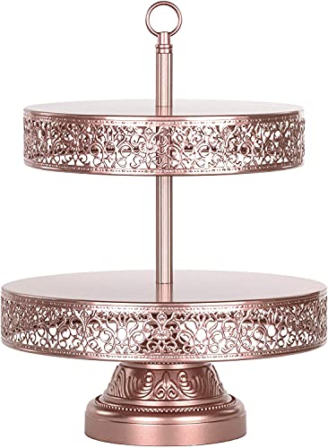 Amalfi Decor 2 Tier Dessert Cupcake Stand, Vintage Reversible Metal Plate Tower Tray Holder, Rose Gold