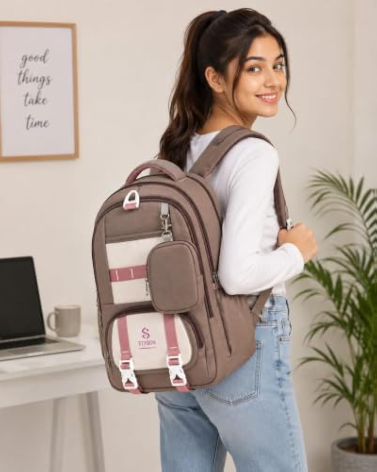 Girls' Stylish Laptop Backpack, Multi-Compartment