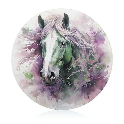 Tagliere in vetro temperato con stampa di cavallo verde, a lunga durata, antigraffio, resistente al calore, resistente agli urti, facile da pulire, decorazione per la cucina