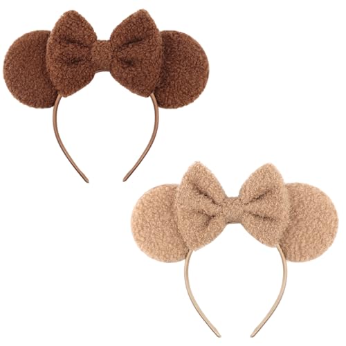Image of DRESHOW Wool Mouse Ears Bow Headbands Fluffy Hair Bands Bow Hairband Soft Plush Headwear Party Decoration Cosplay Costume for Women