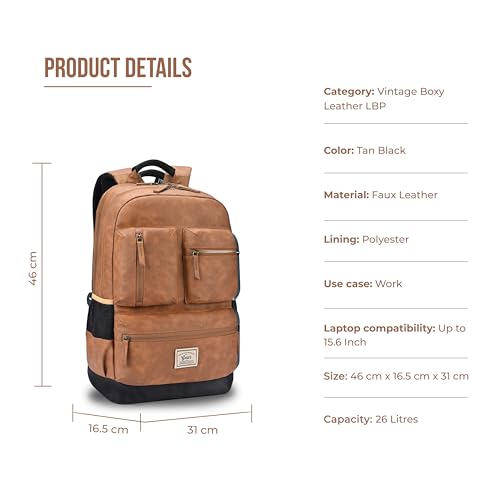 Image of Gear Vintage Boxy 18 inch /26L Medium Faux Leather Water Resistant Laptop Backpack /Casual Bag /Daypack /College Backpack /Travel Backpack For Men /Women (Tan - Navy)