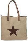 styleBREAKER Canvas Shopper Handtasche mit aufgenähtem Stern, Schultertasche, Umhängetasche, Damen 02012048, Farbe:Khaki