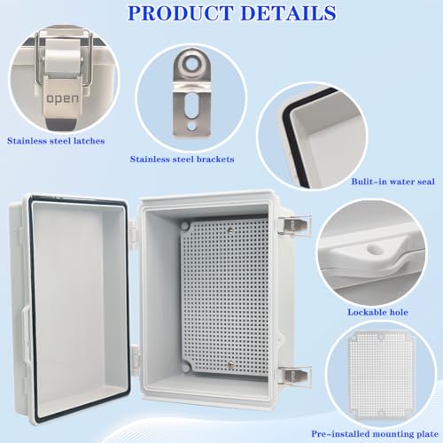 Image of Outdoor Waterproof Electrical Box Junction Box Weatherproof IP67 ABS Plastic Enclosure Switch Router Project Box Electronics DIY Enclosure With Mounting Plate Wall Bracket Grey 8.6 inchx6.6 inchx4.3 inch