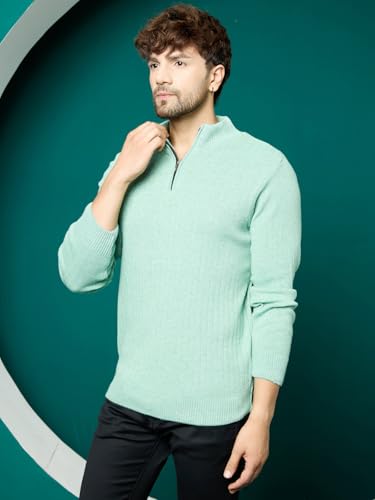 Image of Kvetoo Men High Neck Zipper Full Sleeve Woolen Winter Sweater