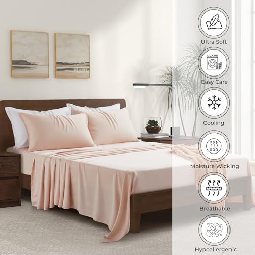 Image of Split King Size Sheet Set | 2 Fitted Sheets for Sleep Number & Adjustable Beds | Organically Grown | Ultra Soft & Cooling |100% Viscose | 17 inch Deep Pocket [Vintage Pink]
